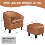 Renwick Brown Faux Leather Barrel Chair & Ottoman