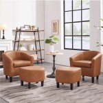 Renwick Brown Faux Leather Barrel Chair & Ottoman