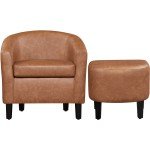 Renwick Brown Faux Leather Barrel Chair & Ottoman