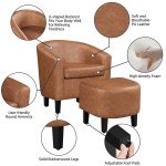 Renwick Brown Faux Leather Barrel Chair & Ottoman