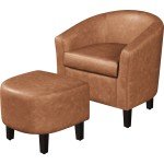 Renwick Brown Faux Leather Barrel Chair & Ottoman