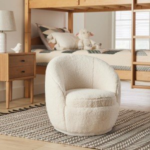 Kids' Cream Faux Shearling Swivel Chair