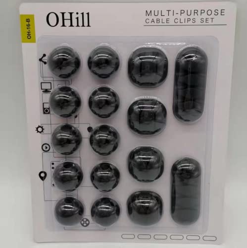 OHill 16 Pack Black Cable Clips for Organizing