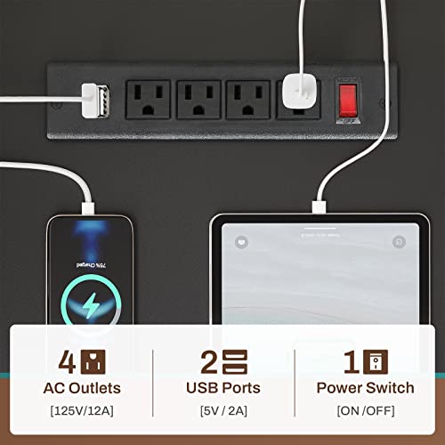 L-Shaped Gaming Desk with LED Lights and Power Outlet