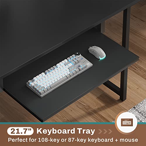 L-Shaped Gaming Desk with LED Lights and Power Outlet