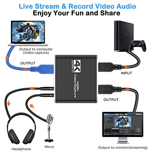 4K HDMI Capture Card with Microphone for Gaming