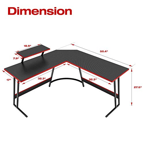 L-Shaped Gaming Desk with Monitor Stand