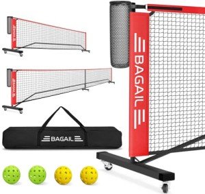 Portable Pickleball Net Set with Wheels and Balls