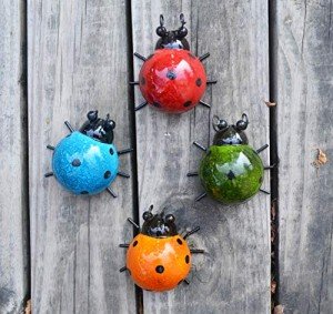 Cute Ladybug Metal Wall Art Set for Outdoors