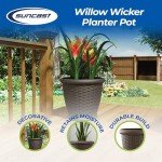 Suncast 18" Round Wicker Style Planter Pot