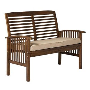 Modern Acacia Wood Patio Loveseat with Cushions