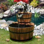 Rustic 2-Tier Barrel Waterfall Fountain for Outdoors