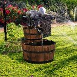 Rustic 2-Tier Barrel Waterfall Fountain for Outdoors