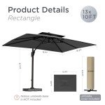 10' x 13' Heavy Duty Patio Umbrella with Rotation
