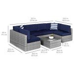 7-Piece Modular Wicker Patio Conversation Set - Gray/Navy