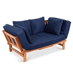 Convertible Acacia Wood Outdoor Sofa with Tray - Navy
