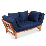 Convertible Acacia Wood Outdoor Sofa with Tray - Navy