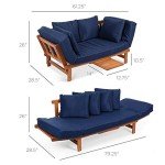 Convertible Acacia Wood Outdoor Sofa with Tray - Navy