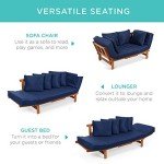Convertible Acacia Wood Outdoor Sofa with Tray - Navy