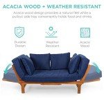 Convertible Acacia Wood Outdoor Sofa with Tray - Navy