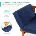 Convertible Acacia Wood Outdoor Sofa with Tray - Navy