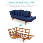 Convertible Acacia Wood Outdoor Sofa with Tray - Navy
