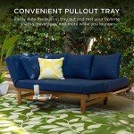 Convertible Acacia Wood Outdoor Sofa with Tray - Navy