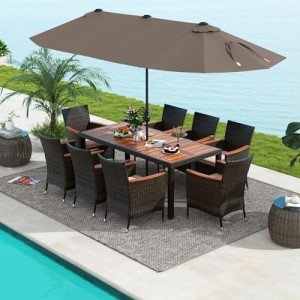 Tangkula 11-Piece Outdoor Rattan Dining Set