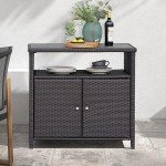 Dark Brown Wicker Outdoor Storage Cabinet