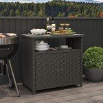 Dark Brown Wicker Outdoor Storage Cabinet