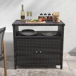 Dark Brown Wicker Outdoor Storage Cabinet