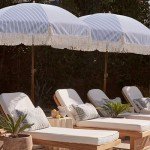 Navy Blue Striped 7ft Patio Umbrella with Fringe