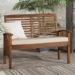 Modern Acacia Wood Patio Loveseat with Cushions