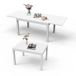 Domi Adjustable Aluminum Patio Dining Table - Ivory White