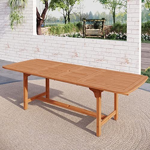 Expandable Acacia Wood Patio Dining Table for 6-8
