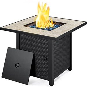 30" Square Propane Fire Pit Table with Glass