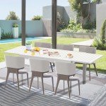 Domi Adjustable Aluminum Patio Dining Table - Ivory White