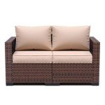 Khaki Wicker Love Seat Patio Sofa with Cover