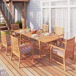 Expandable Acacia Wood Patio Dining Table for 6-8
