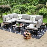 6-Piece Light Grey Metal Outdoor Sectional Sofa Set