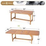 Expandable Acacia Wood Patio Dining Table for 6-8