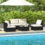 5 Piece Rattan Sofa Set with Cushions