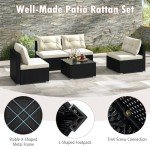 5 Piece Rattan Sofa Set with Cushions