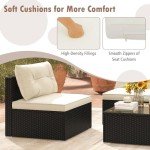 5 Piece Rattan Sofa Set with Cushions