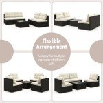 5 Piece Rattan Sofa Set with Cushions