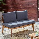Boyle Outdoor Acacia Wood Loveseat - Teak/Gray