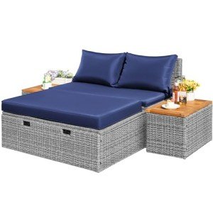 Flamaker Outdoor Rattan Lounge Chair Set, Deep Blue