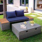 Flamaker Outdoor Rattan Lounge Chair Set, Deep Blue
