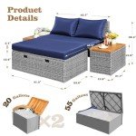 Flamaker Outdoor Rattan Lounge Chair Set, Deep Blue