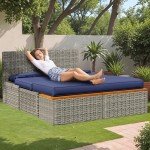 Flamaker Outdoor Rattan Lounge Chair Set, Deep Blue